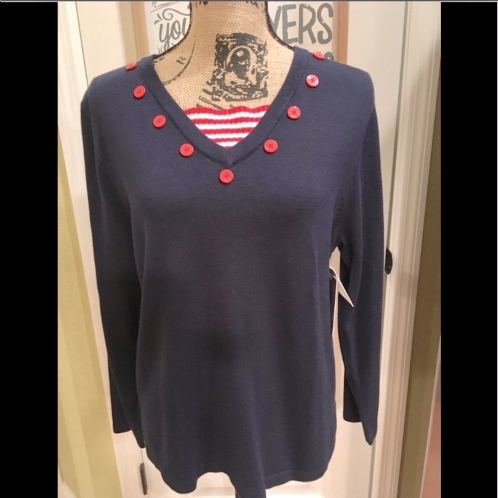 ✔️ NWT Breckenridge Simply Stunning Navy & Red Sweater size Small 💐